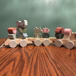 Wooden Stacking Train Frog Butterfly Nature Themed